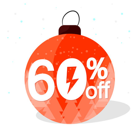 Sale 60% off Christmas ball, vector illustration. Discount offer price sign.のイラスト素材