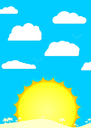 Sun and clouds on the blue sky background. vector illustration.のイラスト素材