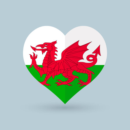 Wales flag in the shape of a heart. vector illustration.のイラスト素材
