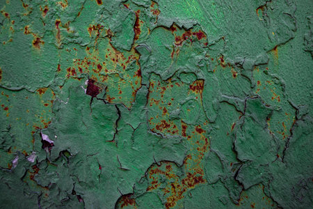 Old metal texture with peeling green paint. Abstract background for design.の写真素材