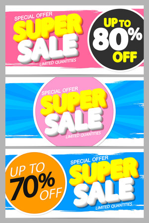 Super sale, set discount banner template design, Big deal, special offer, vector illustrationのイラスト素材