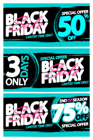 Black Friday sale banner template design, set sale banners, vector illustrationのイラスト素材