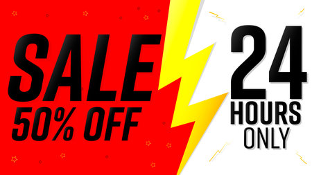 Sale 50% off, 24 hour only banner design template, discount tag, vector illustrationのイラスト素材