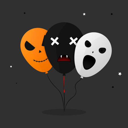Halloween black and orange balloons with scary faces. vector illustration.のイラスト素材