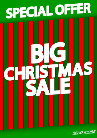 Big Christmas sale poster design template. Red and green striped background.のイラスト素材