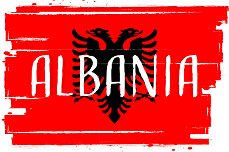 Flag of Albania, banner with grunge, texture Vector illustration.のイラスト素材