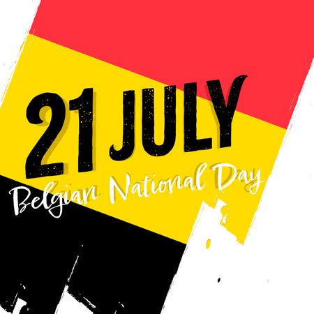 <p>21 July Belgian National Day. Banner with grunge brush. Flag of Belgium, national tricolor in original colors. independence day.</p>のイラスト素材