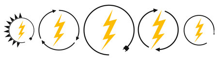 Electric car charging and renewable energy icons, graphic design template, lightning bolt, vector illustrationのイラスト素材