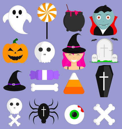 Halloween icons set. Cartoon illustration of 16 halloween icons for webのイラスト素材