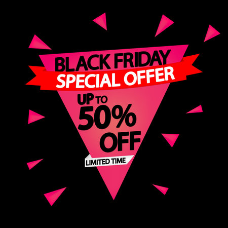 Black Friday Sale up to 50% off, poster design template, vector illustrationのイラスト素材