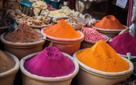 Colorful spices at a traditional market. AI-generated imagesの素材