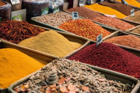 Colorful spices at a traditional market. AI-generated imagesの素材