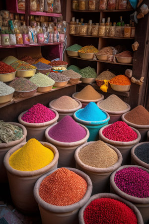Colorful spices at a traditional market. AI-generated imagesの素材