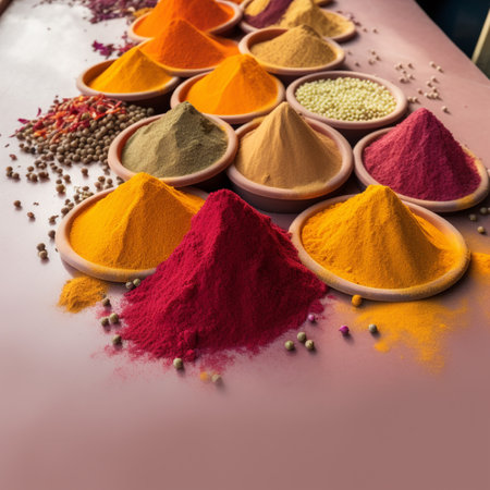 Colorful spices on the bazaar in Istanbul, Turkey. selective focus. Colorful spices at a Asian traditional market. AI-generated imagesの素材