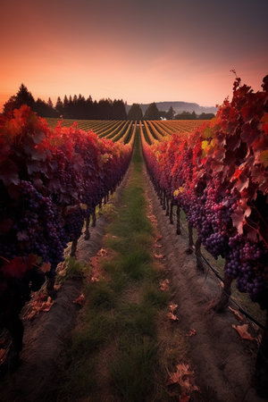 Vineyards in autumn at sunset, Chianti region, Tuscany, Italy. AI-generated imagesの素材