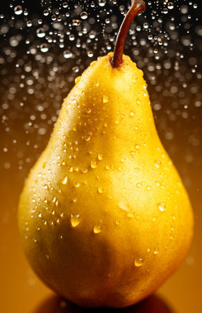 Pear with water drops on a dark background.の素材