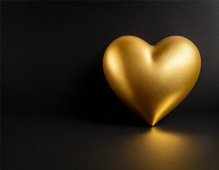 Gold heart on black background. Valentine's day concept. Copy space.の素材