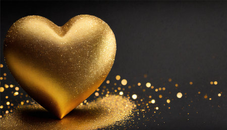 Golden heart on a black background. Valentine's day card. Copy space.の素材