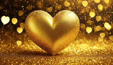 Golden heart on golden bokeh background. Valentine's day conceptの素材