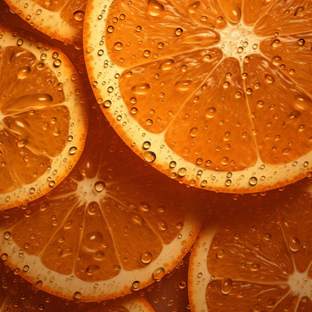 Slices of orange with water drops. Citrus background.の素材