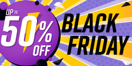 Black Friday Sale 50% off, poster design template, vector illustrationのイラスト素材