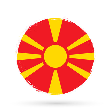 Flag of Macedonia in grunge style. Round brush stroke. Vector illustration.のイラスト素材