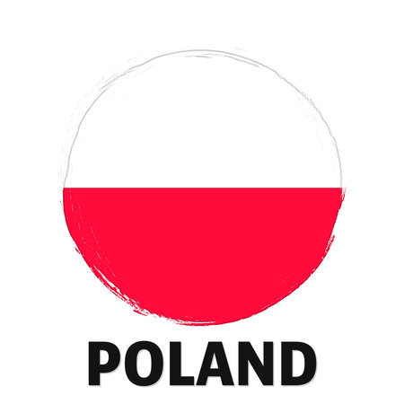 Poland flag in the form of a circle. Round grunge brush stroke. Vector illustration.のイラスト素材