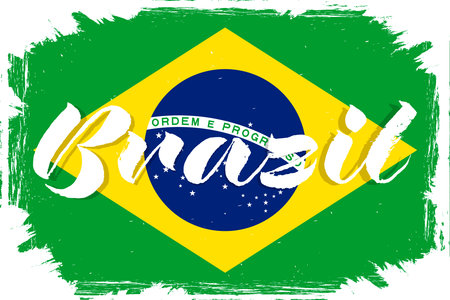 Brazil flag with grunge brush stroke. Vector illustration. Grunge effect can be cleaned easily.のイラスト素材