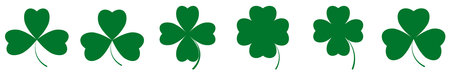 Set of four green clover leaves isolated on white background. St. Patrick's Day symbol. Vector illustrationのイラスト素材