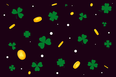 St. Patrick's Day seamless pattern with gold coins and shamrock.のイラスト素材