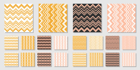 Set of seamless vector patterns. Geometric backgrounds with zigzag lines.のイラスト素材