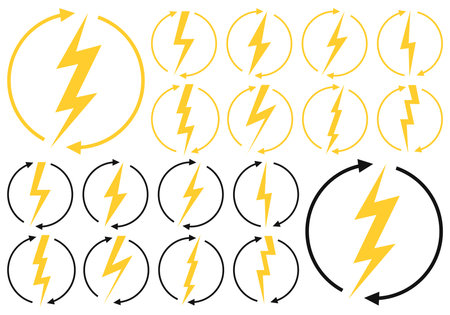 Lightning bolt icons set. Vector illustration of thunderbolt symbols.のイラスト素材