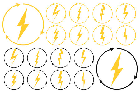 Renewable energy icons, graphic design template, lightning bolt. Set alternative power signs, vector illustrationのイラスト素材