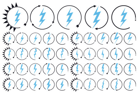 Renewable energy icons, graphic design template, lightning bolt. Set alternative power signs, vector illustrationのイラスト素材