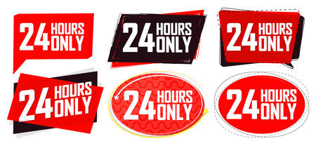 Set of sale banners design template, 24 hours only, discount tags. Vector illustration.のイラスト素材