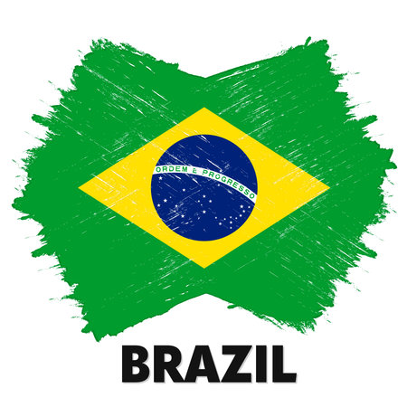 Flag of Brazil in the shape of a heart. Vector illustration.のイラスト素材