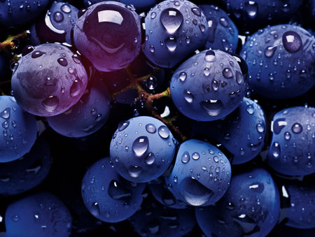 Grapes with water drops on black background. Close up.の素材