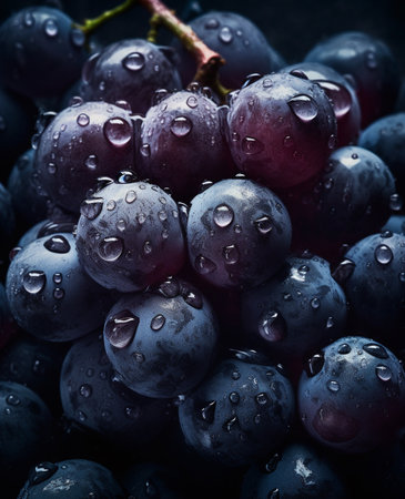 Grapes with water drops on dark background. Toned.の素材