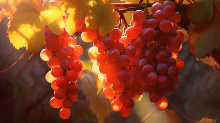 Bunch of red grapes in the vineyard in autumn, close upの素材