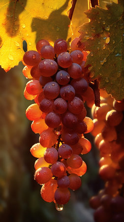 Ripe grapes on vineyard in autumn, close-up.の素材