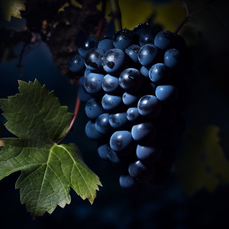 Bunch of blue grapes on a dark background. Toned.の素材