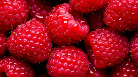 Fresh raspberries with water drops on black background, closeupの素材