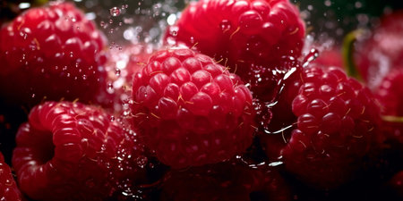 background of fresh raspberries closeup, macro shot, healthy foodの素材