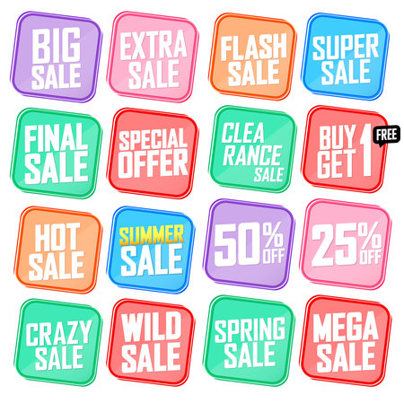 Sale tags. Big sale, special offer, big sale, big sale, mega sale, big sale, mega sale, big sale, mega sale, big sale, mega sale, mega sale, vector illustrationのイラスト素材
