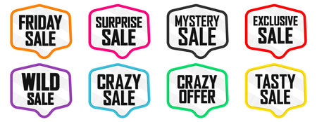 Set of sale stickers, labels, tags and badges in different colorsのイラスト素材