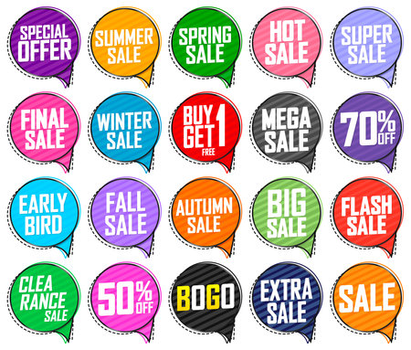 Set of sale stickers, labels, tags and badges. Vector illustration.のイラスト素材