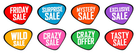 Set of sale stickers, labels, tags and badges in retro style. Vector illustration.のイラスト素材