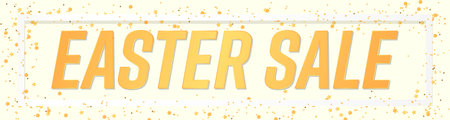 Easter sale banner with yellow confetti on white background. Vector illustration.のイラスト素材