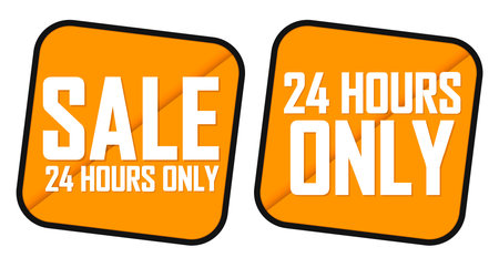 Set of orange sale stickers with 24 hours only text. Vector illustrationのイラスト素材