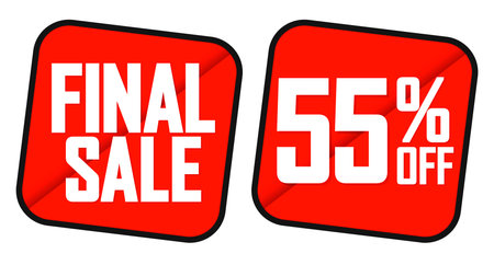 Discount 55 percent off vector stickers. Red sale banners template design.のイラスト素材